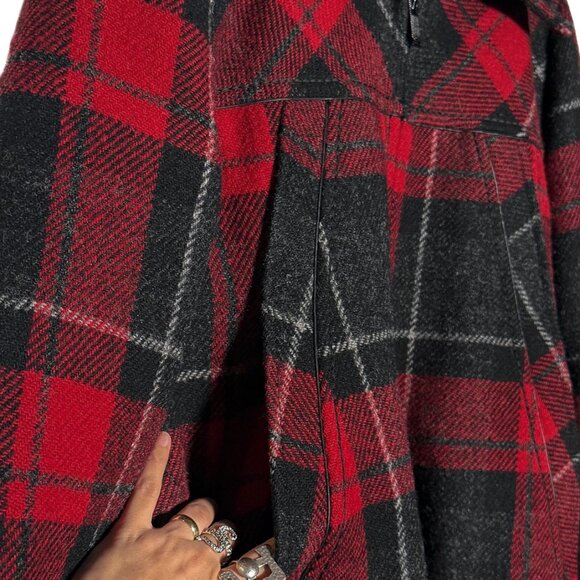 Saint Laurent Shearling Collar Black Red Plaid Jacket - Picture 4 of 11